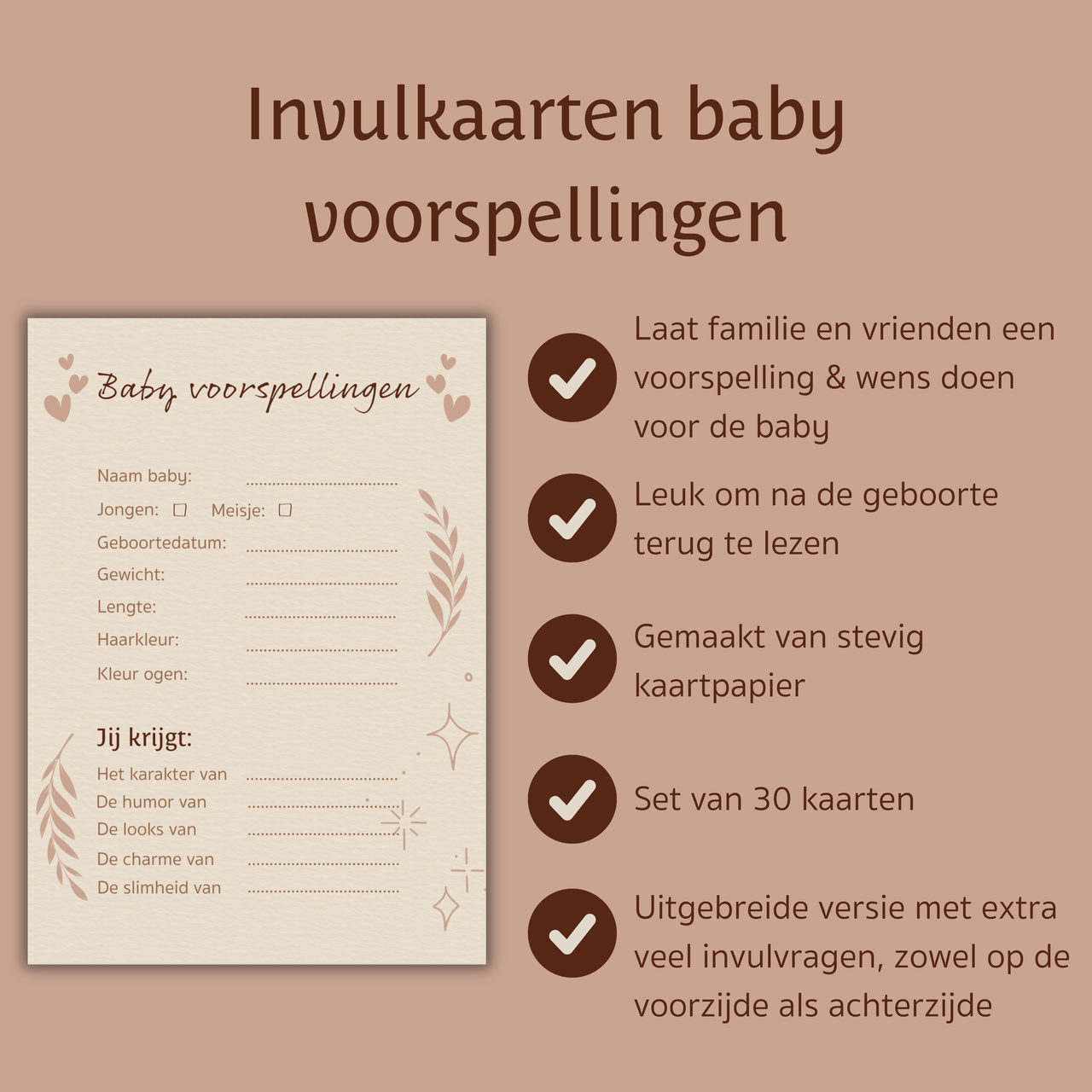 Amolivia Babyshower Invulkaarten - 30 stuks - Crème