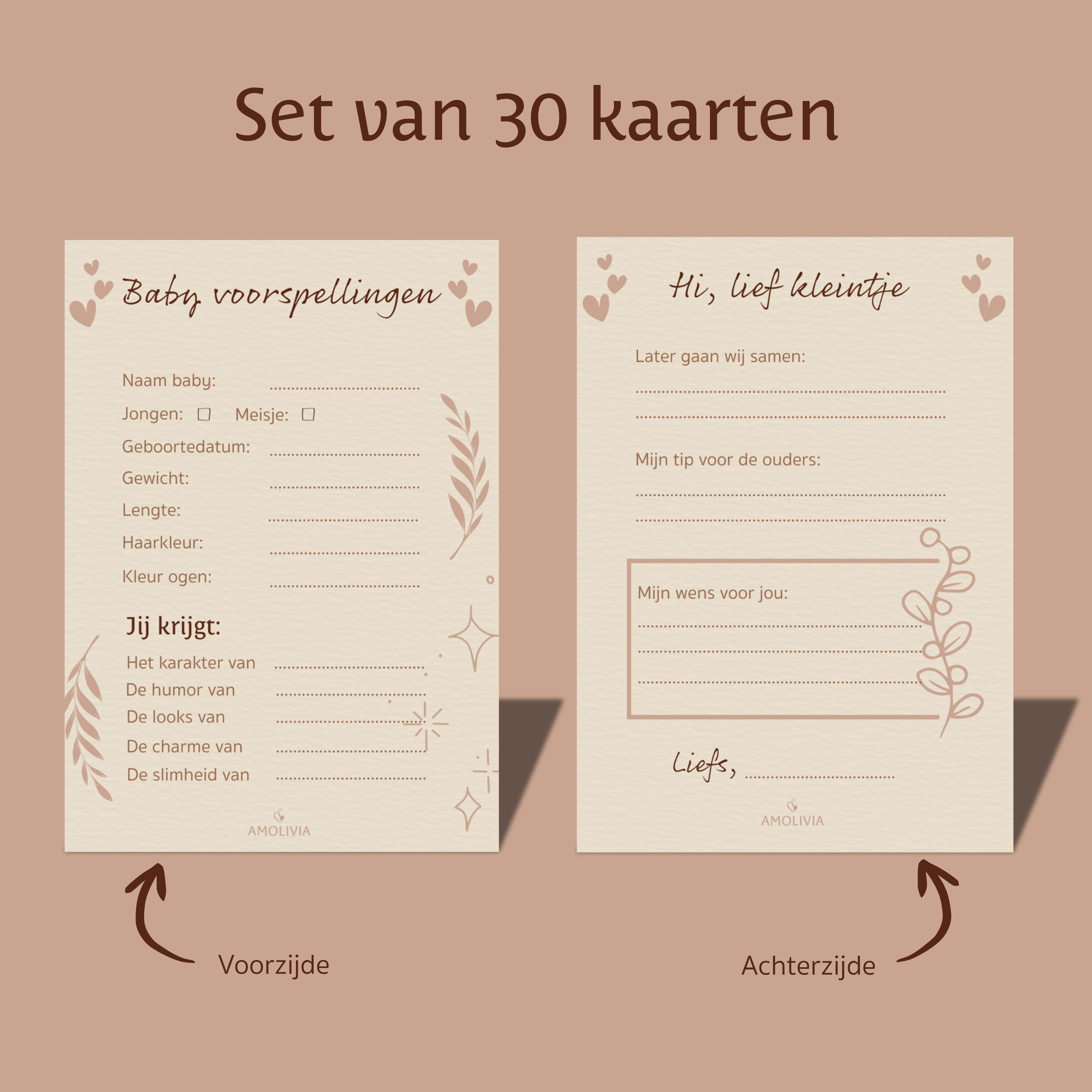 Babyshower invulkaarten Vooraanzicht