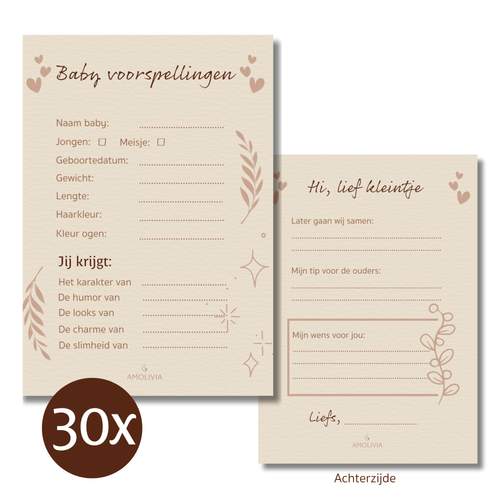 Babyshower invulkaarten vooraanzicht