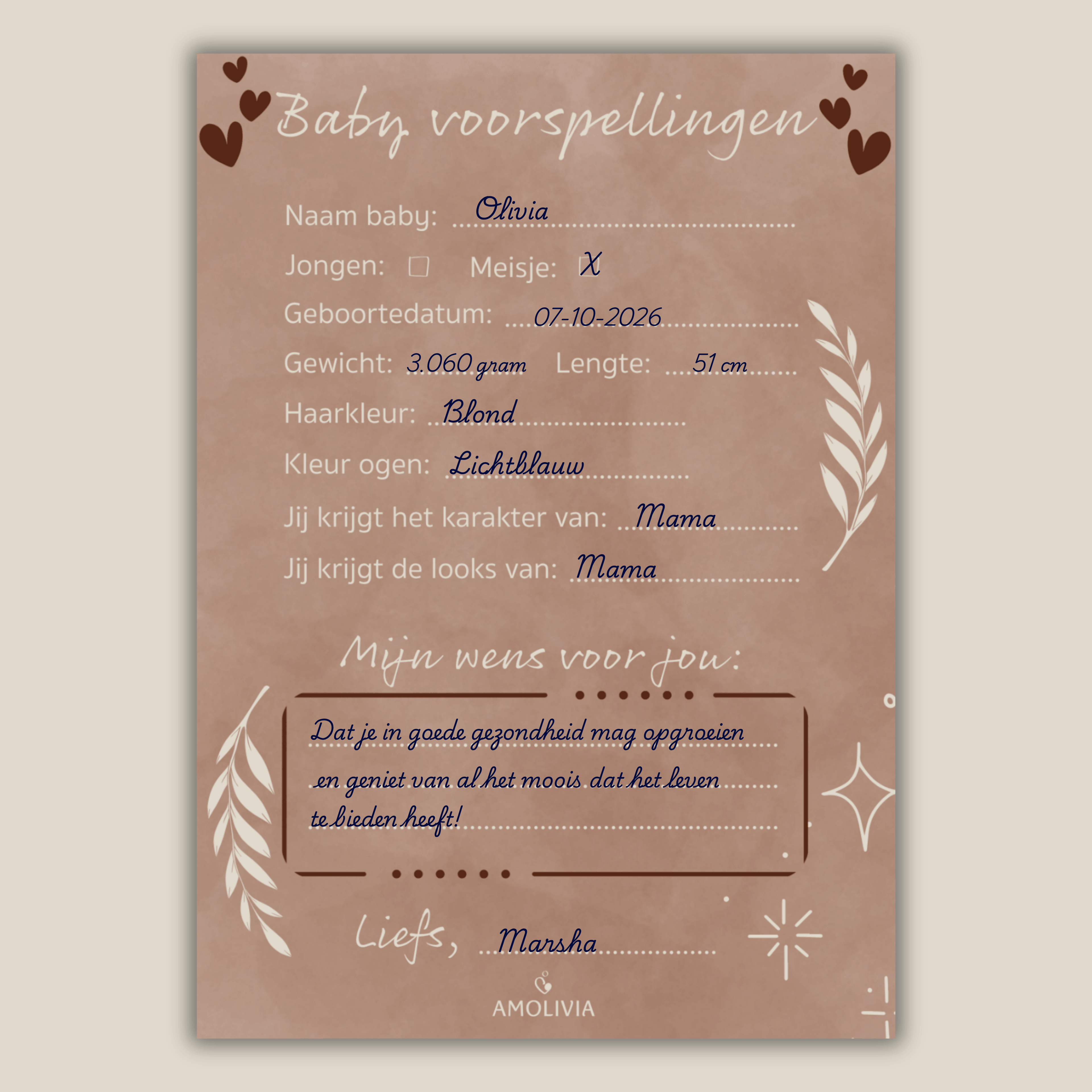 Amolivia Baby Shower Advice Cards - 30 pieces - Brown