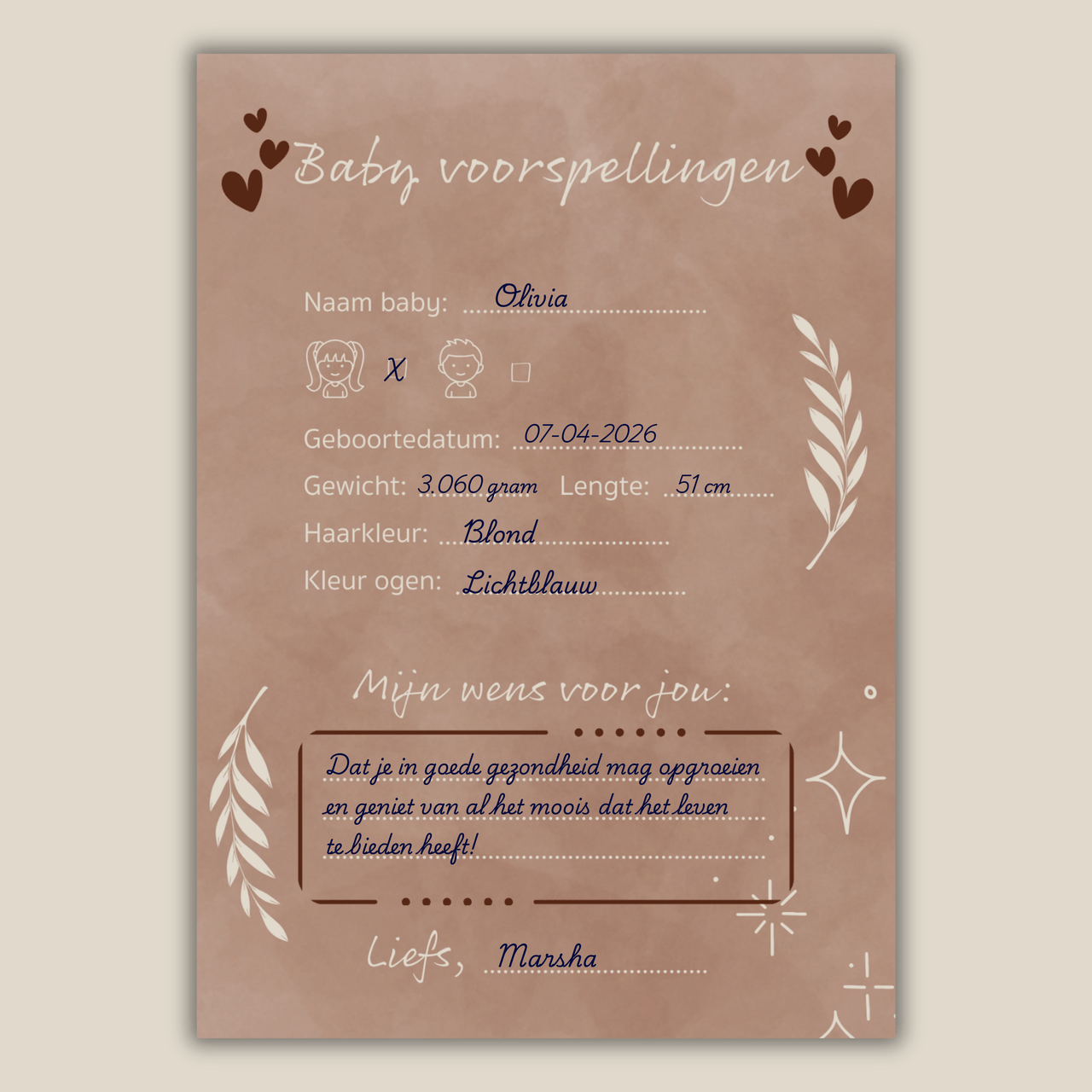 Amolivia Babyshower Invulkaarten - 30 stuks - Bruin