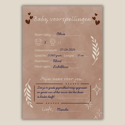 Amolivia Babyshower Invulkaarten - 30 stuks - Bruin