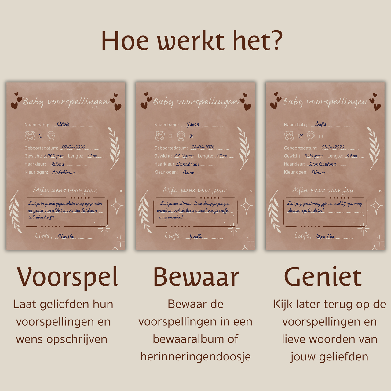 Amolivia Babyshower Invulkaarten - 30 stuks - Bruin