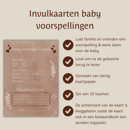 Amolivia Babyshower Invulkaarten - 30 stuks - Bruin