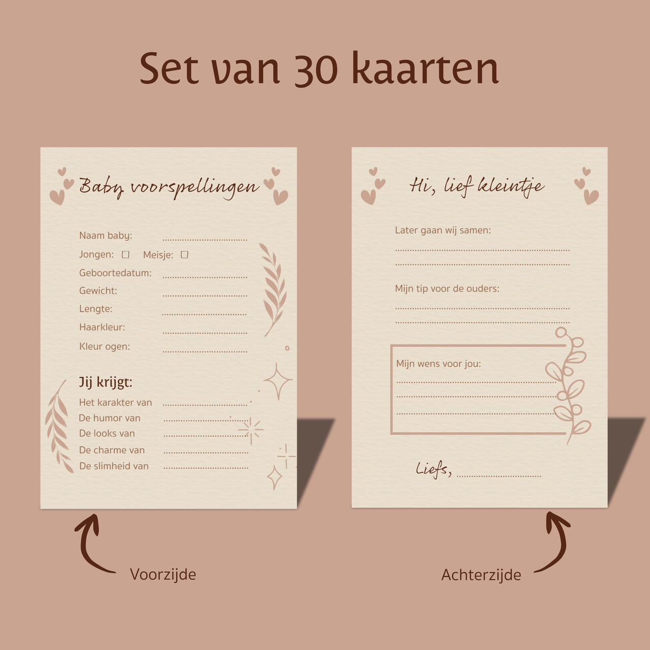 Amolivia Babyshower Invulkaarten - 30 stuks - Crème