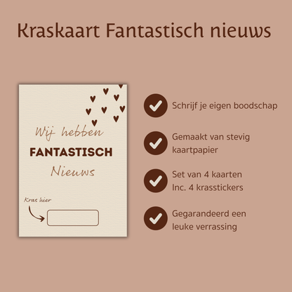 Amolivia Zwangerschapsaankondiging Kraskaart - 4 Stuks - Fantastisch Nieuws
